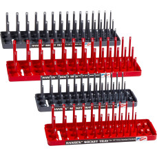 Hansen Global 92003 SAE & Metric, 3-Row Socket Tray Set - 4-Pieces, Red & Grey