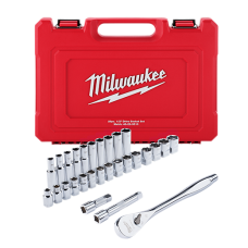 28 PC 1/2-inch Drive Metric Ratchet and Socket Set with FOUR FLAT™ Sides Milwaukee